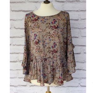 Grey Patterned Peplum Blouse